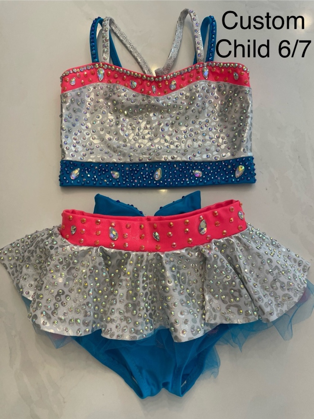 Custom jazz costume child 6/7 leopard silver neon